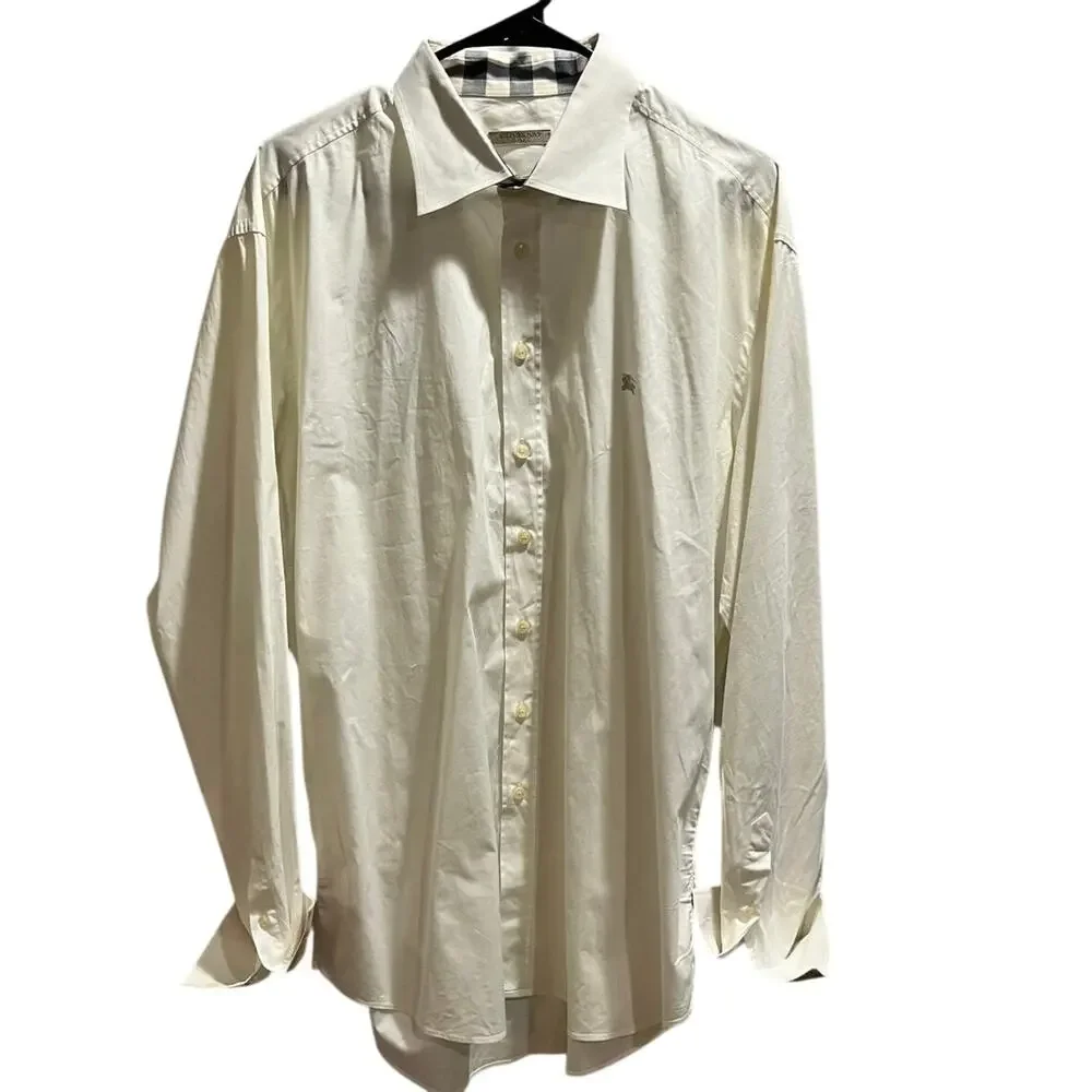 Burberry Brit Men’s Cream Long Sleeve Button Shirt xxl Nova Check Collar Cuff